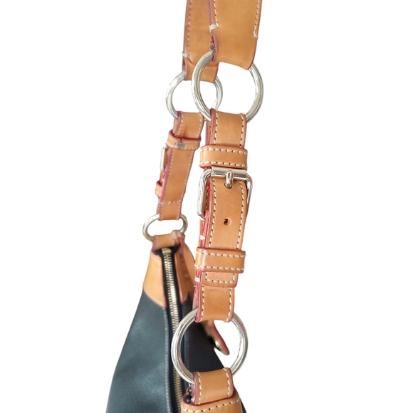 Dooney & Bourke Hobo Black Tan Pebble Leather Shoulder Bag Purse Medium Vtg - Picture 9 of 15